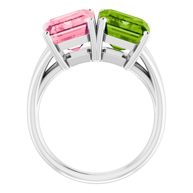 Emerald Natural Peridot & Natural Pink Topaz Ring