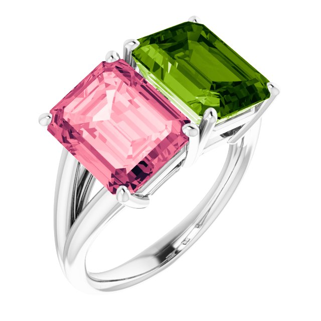 Emerald Natural Peridot & Natural Pink Topaz Ring