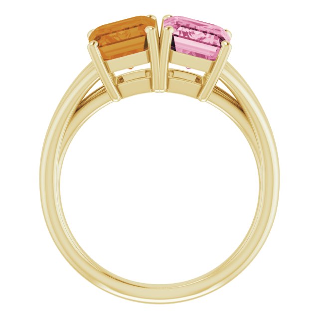 Emerald Natural Pink Tourmaline & Natural Citrine Ring