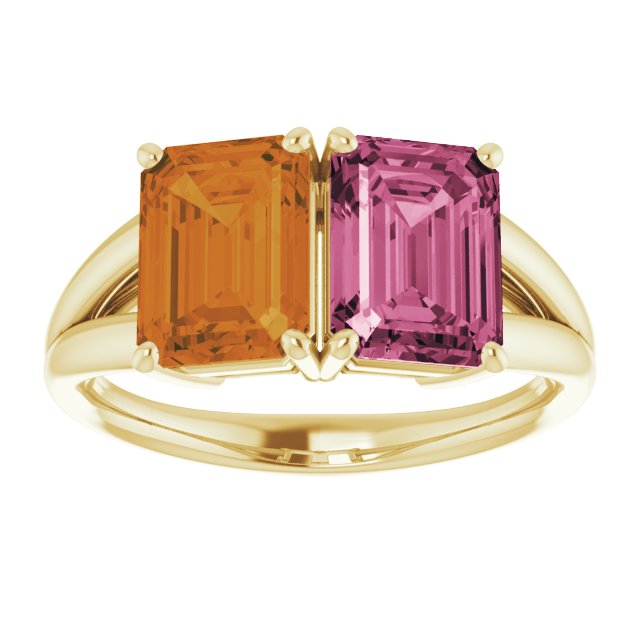 Emerald Natural Pink Tourmaline & Natural Citrine Ring