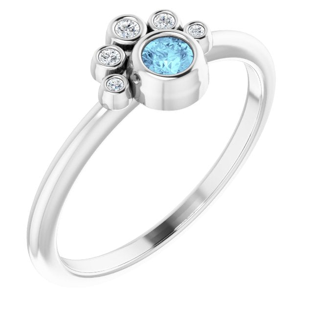 Round Natural Aquamarine & .04 CTW Natural Diamond Ring