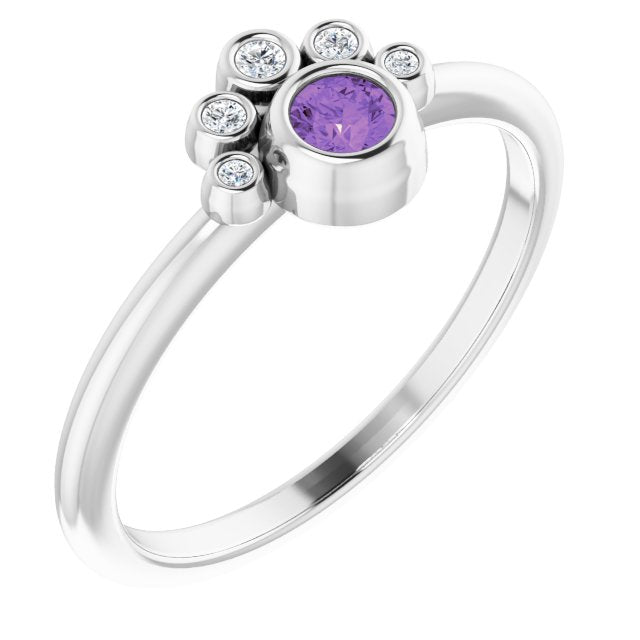 Round Natural Amethyst & .04 CTW Natural Diamond Ring