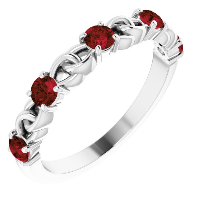 Round Natural Mozambique Garnet Stackable Ring