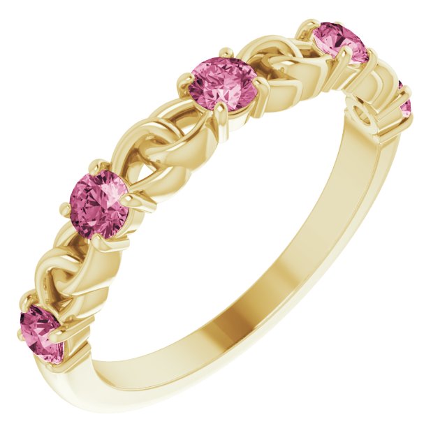 Round Natural Pink Tourmaline Stackable Ring