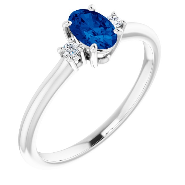 Lab-Grown Blue Sapphire & .04 CTW Natural Diamond Ring