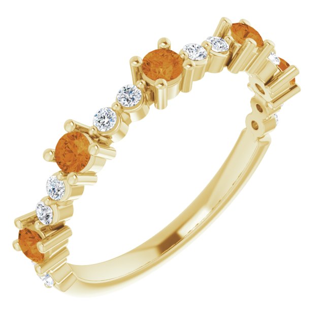 Round Natural Citrine & 1/6 CTW Natural Diamond Ring