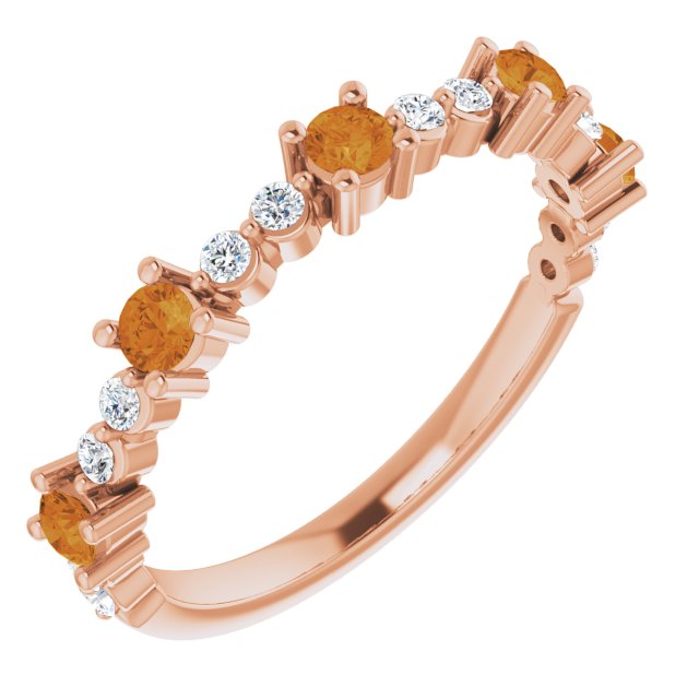 Round Natural Citrine & 1/6 CTW Natural Diamond Ring