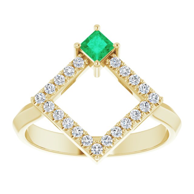 Square Natural Emerald & 1/5 CTW Natural Diamond Geometric Ring