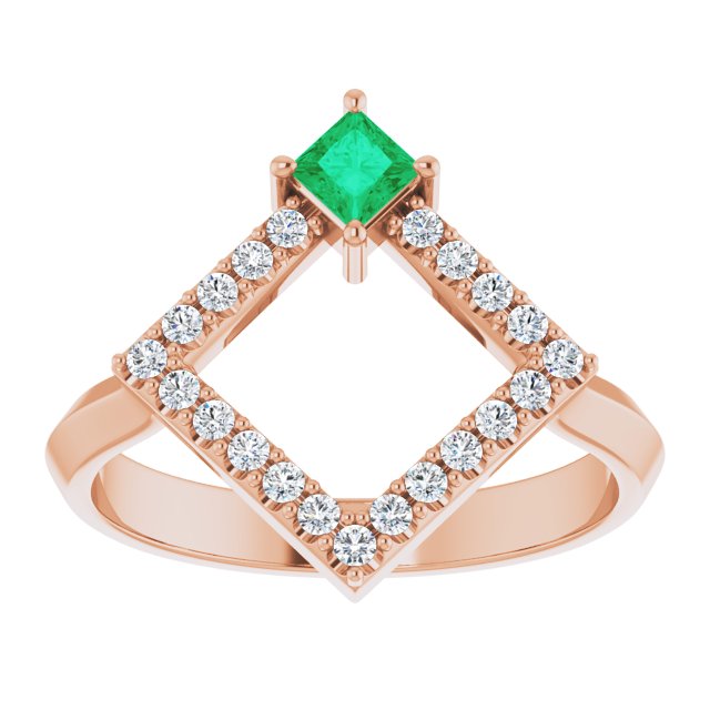 Square Natural Emerald & 1/5 CTW Natural Diamond Geometric Ring