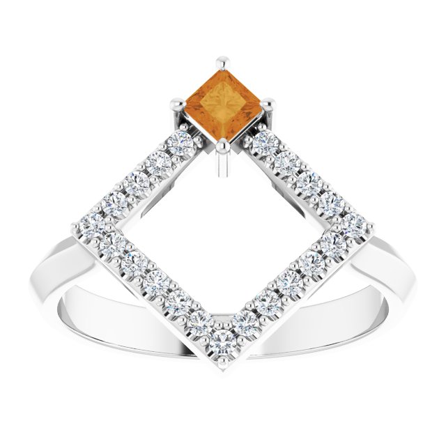 Square Natural Citrine & 1/5 CTW Natural Diamond Geometric Ring