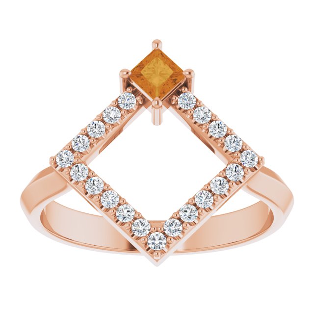 Square Natural Citrine & 1/5 CTW Natural Diamond Geometric Ring