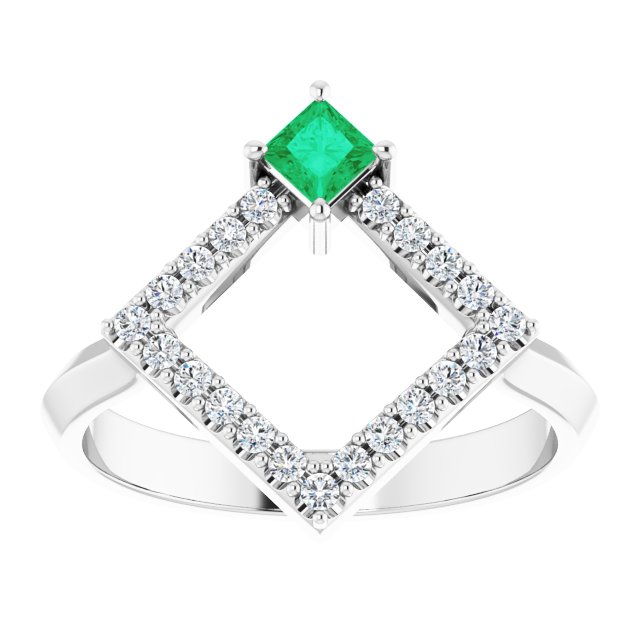 Square Natural Emerald & 1/5 CTW Natural Diamond Geometric Ring