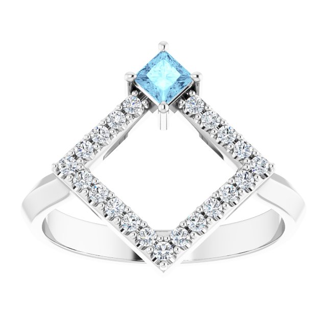 Square Natural Aquamarine & 1/5 CTW Natural Diamond Geometric Ring