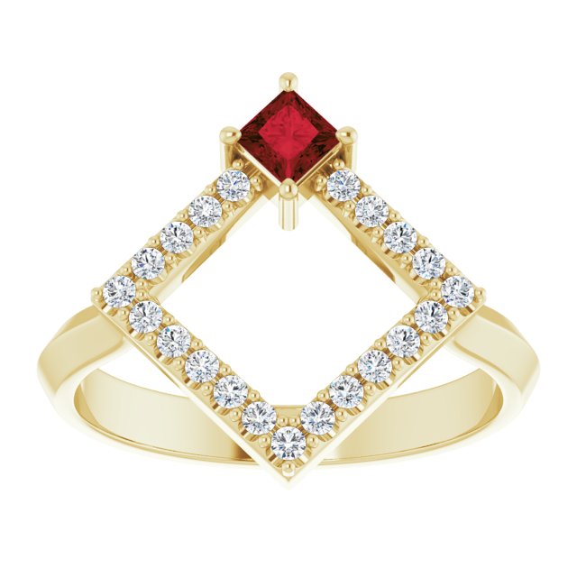 Square Natural Mozambique Garnet & 1/5 CTW Natural Diamond Geometric Ring