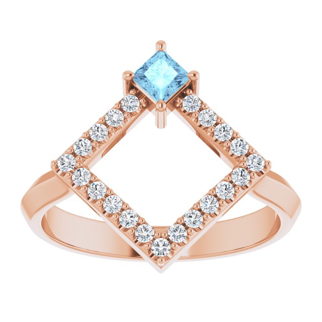 Square Natural Aquamarine & 1/5 CTW Natural Diamond Geometric Ring