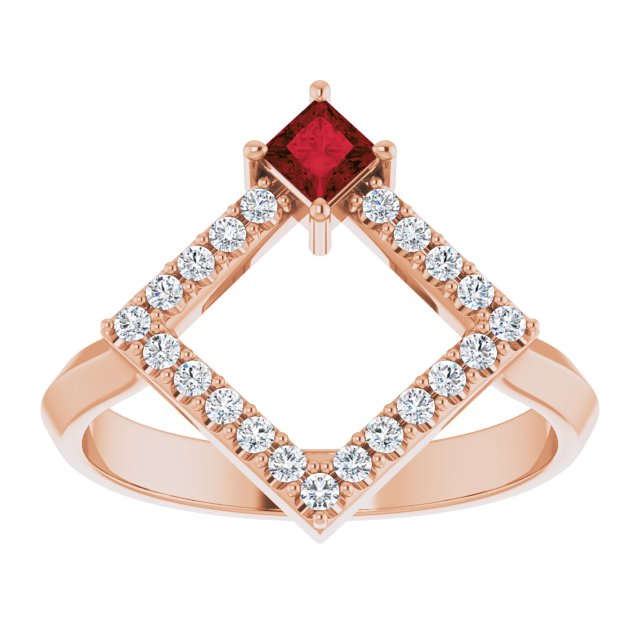 Square Natural Mozambique Garnet & 1/5 CTW Natural Diamond Geometric Ring