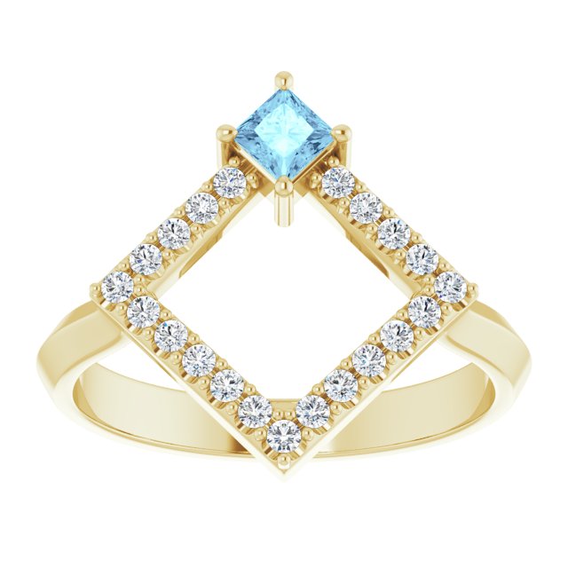 Square Natural Aquamarine & 1/5 CTW Natural Diamond Geometric Ring