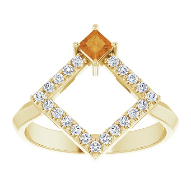 Square Natural Citrine & 1/5 CTW Natural Diamond Geometric Ring