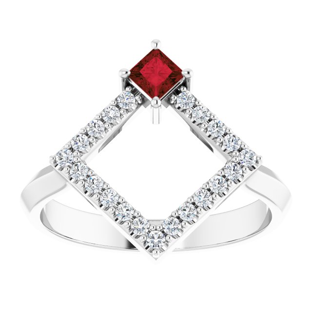 Square Natural Mozambique Garnet & 1/5 CTW Natural Diamond Geometric Ring