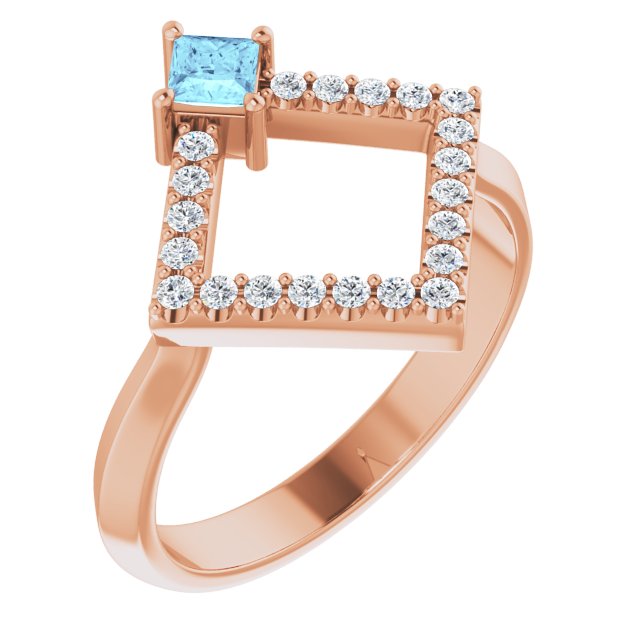 Square Natural Aquamarine & 1/5 CTW Natural Diamond Geometric Ring