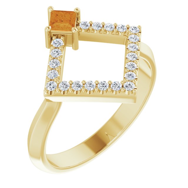 Square Natural Citrine & 1/5 CTW Natural Diamond Geometric Ring