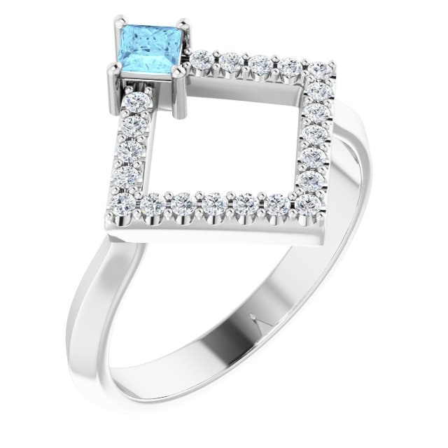Square Natural Aquamarine & 1/5 CTW Natural Diamond Geometric Ring