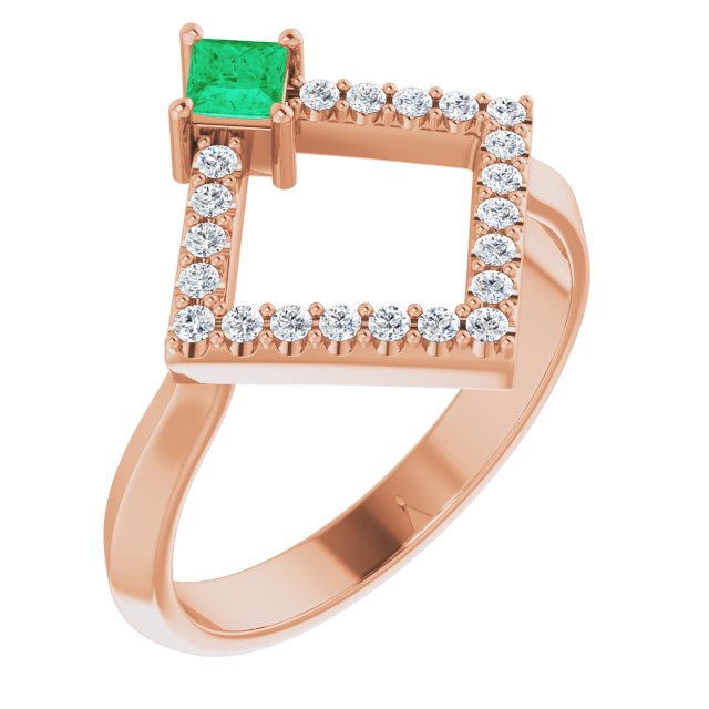 Square Natural Emerald & 1/5 CTW Natural Diamond Geometric Ring
