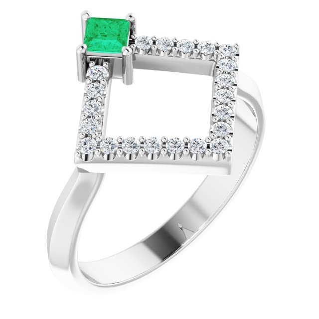 Square Natural Emerald & 1/5 CTW Natural Diamond Geometric Ring