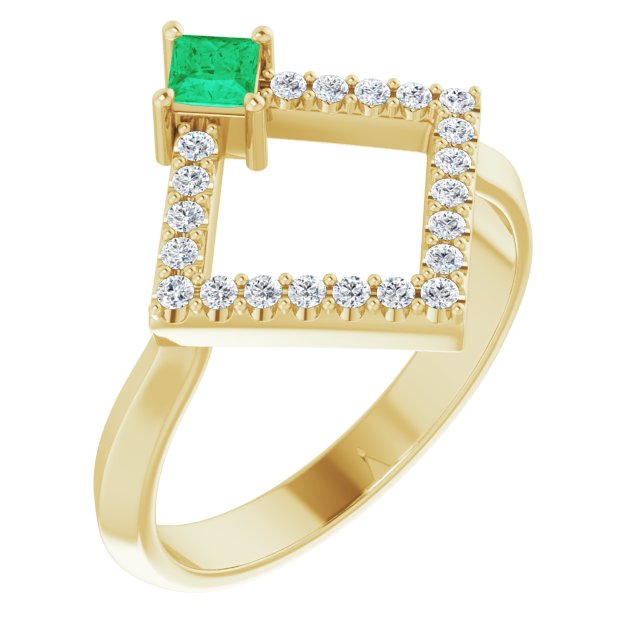 Square Natural Emerald & 1/5 CTW Natural Diamond Geometric Ring