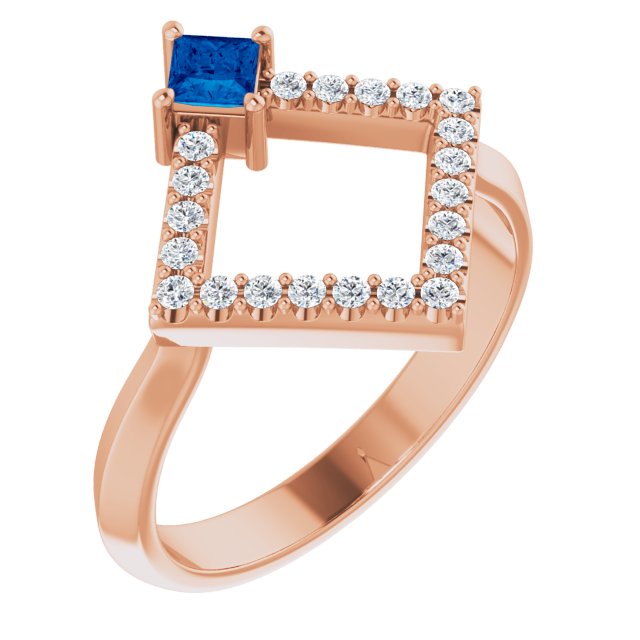 Square Natural Sapphire & 1/5 CTW Natural Diamond Geometric Ring