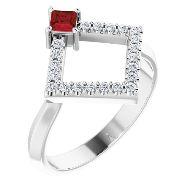 Square Natural Mozambique Garnet & 1/5 CTW Natural Diamond Geometric Ring