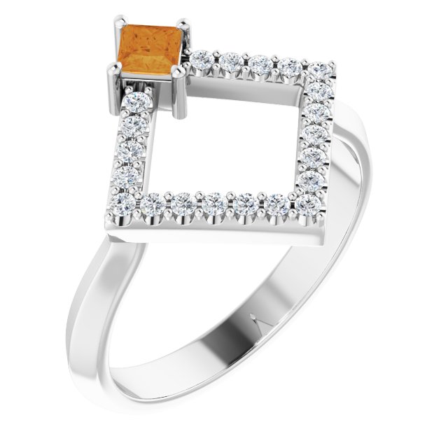 Square Natural Citrine & 1/5 CTW Natural Diamond Geometric Ring