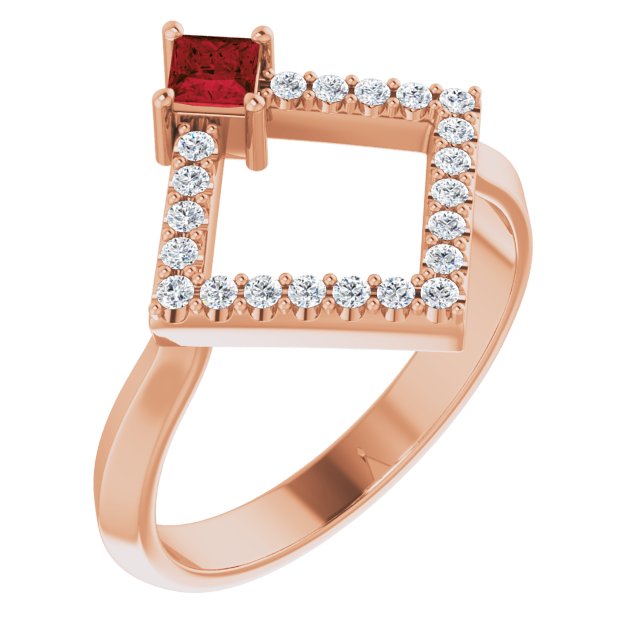 Square Natural Mozambique Garnet & 1/5 CTW Natural Diamond Geometric Ring