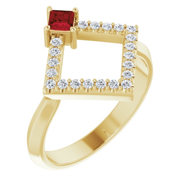 Square Natural Mozambique Garnet & 1/5 CTW Natural Diamond Geometric Ring