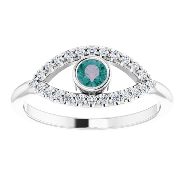 Round Natural Alexandrite & Natural White Sapphire Evil Eye Ring