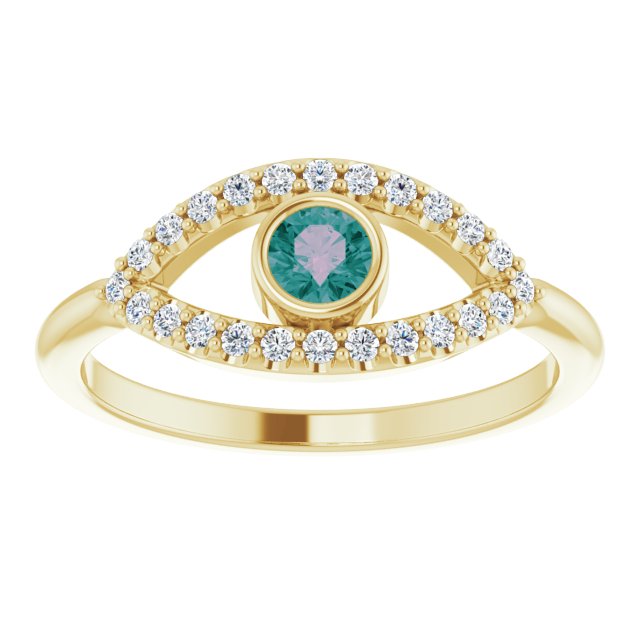 Round Lab-Grown Alexandrite & Natural White Sapphire Evil Eye Ring