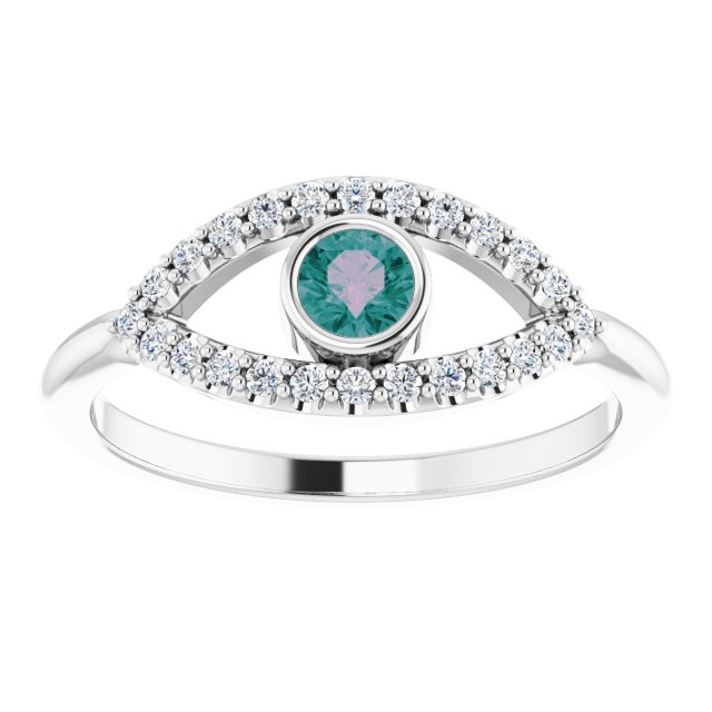 Round Lab-Grown Alexandrite & Natural White Sapphire Evil Eye Ring