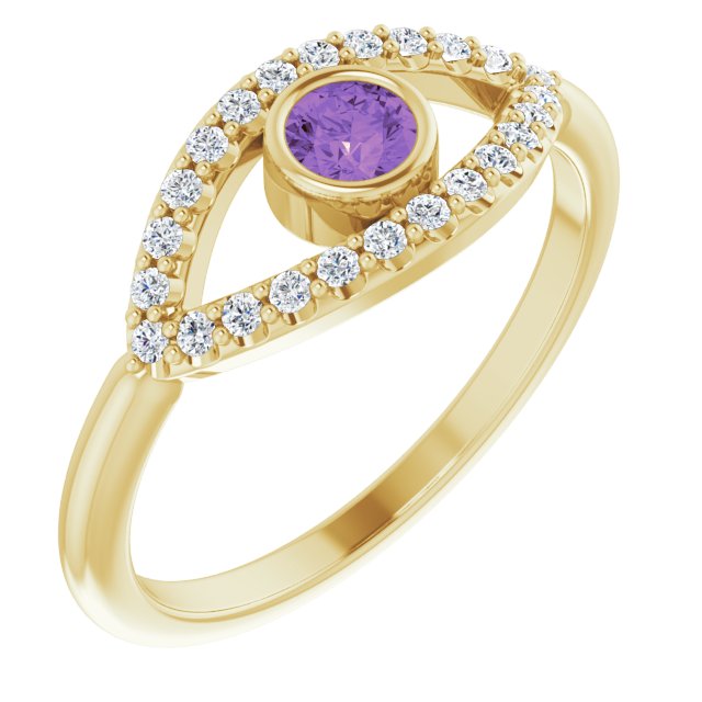 Round Natural Amethyst & Natural White Sapphire Evil Eye Ring