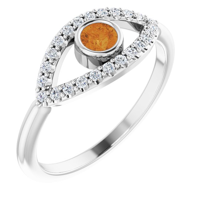 Round Natural Citrine & Natural White Sapphire Evil Eye Ring