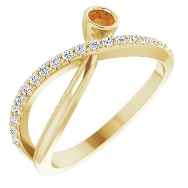 Round Natural Citrine & 1/5 CTW Natural Diamond Ring