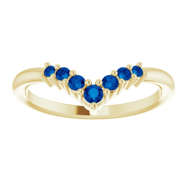 Round Natural Blue Sapphire Graduated V Ring
