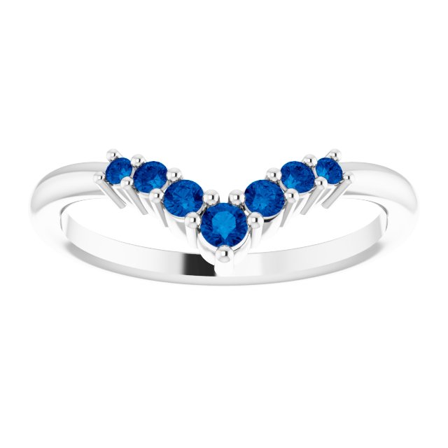 Round Natural Blue Sapphire Graduated V Ring