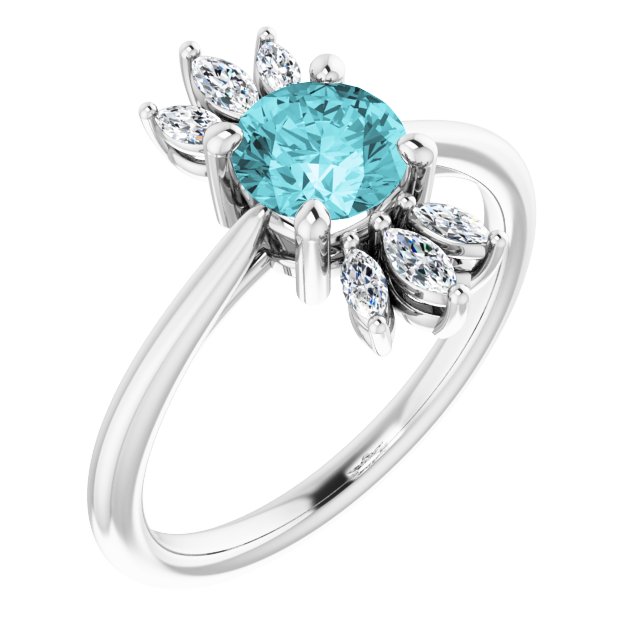 Round Natural Blue Zircon & 1/4 CTW Natural Diamond Ring