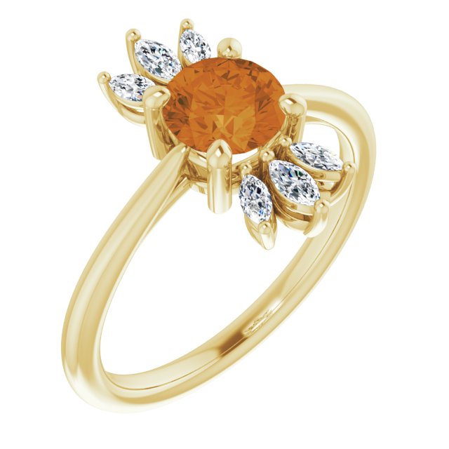 Round Natural Citrine & 1/4 CTW Natural Diamond Ring