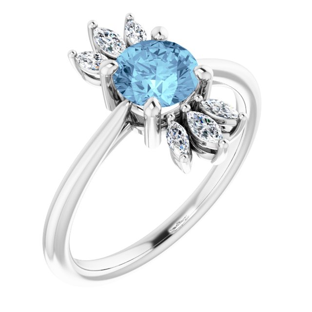 Round Natural Aquamarine & 1/4 CTW Natural Diamond Ring