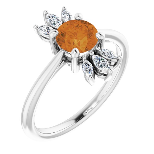 Round Natural Citrine & 1/4 CTW Natural Diamond Ring