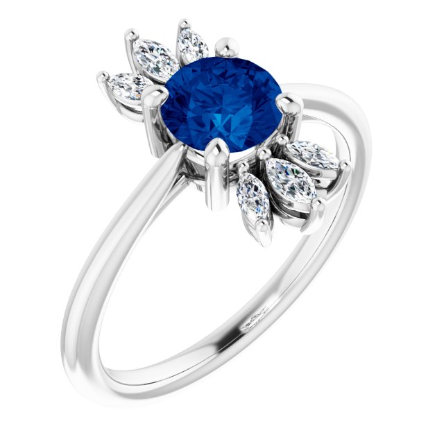 Round Lab-Grown Blue Sapphire & 1/4 CTW Natural Diamond Ring