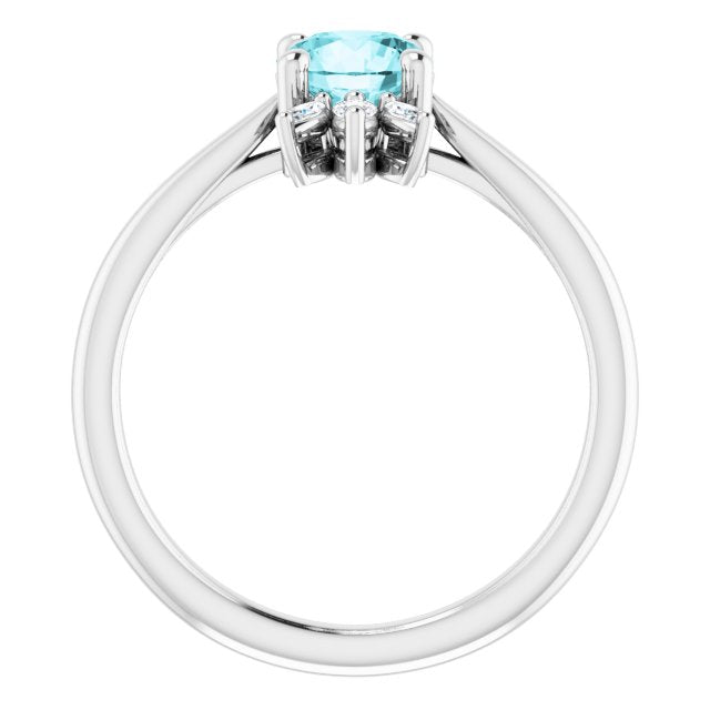 Round Natural Blue Zircon & 1/4 CTW Natural Diamond Ring
