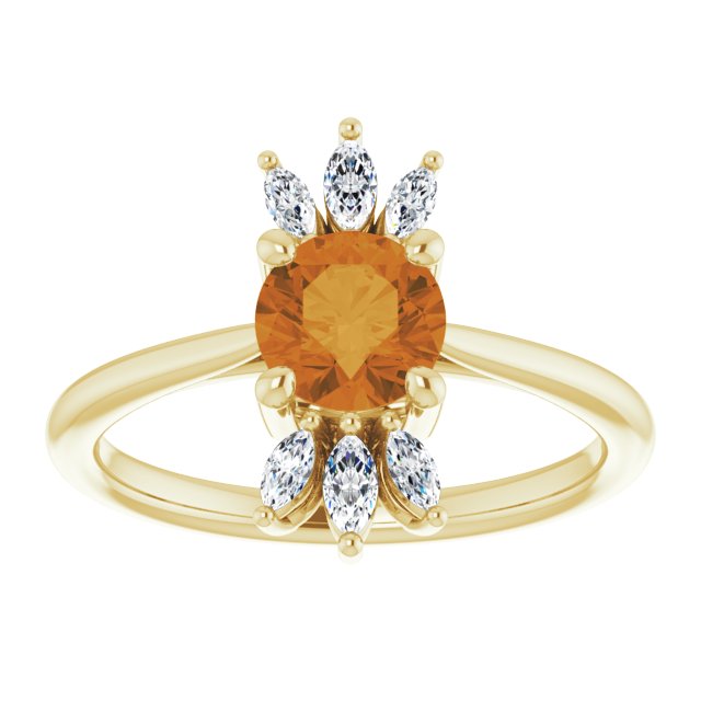 Round Natural Citrine & 1/4 CTW Natural Diamond Ring