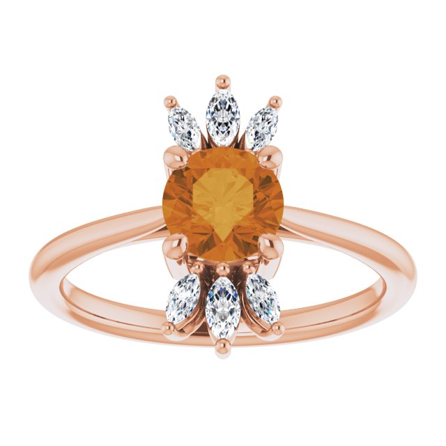 Round Natural Citrine & 1/4 CTW Natural Diamond Ring